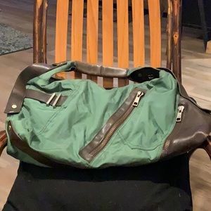 Large, Green canvas and vegan brown leather detail shoulder bag